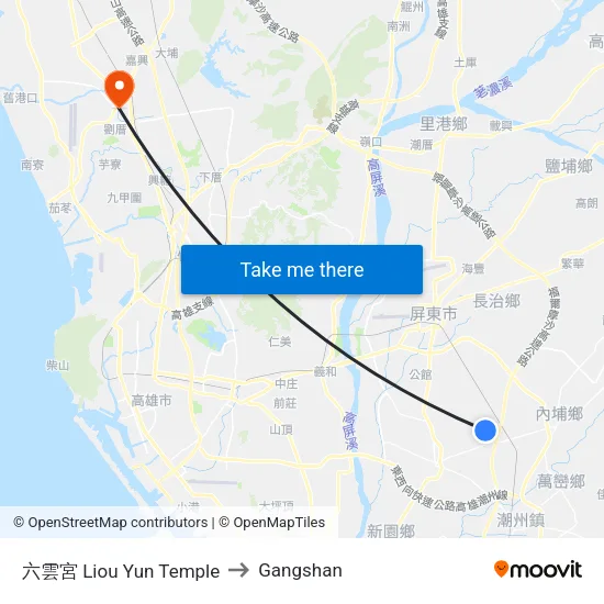 六雲宮 Liou Yun Temple to Gangshan map