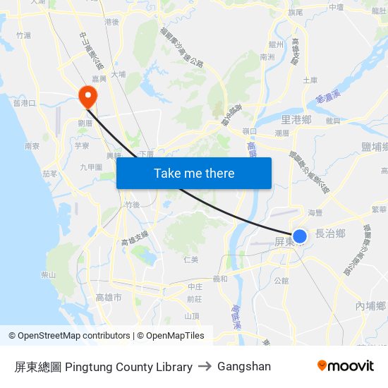 屏東總圖 Pingtung County Library to Gangshan map