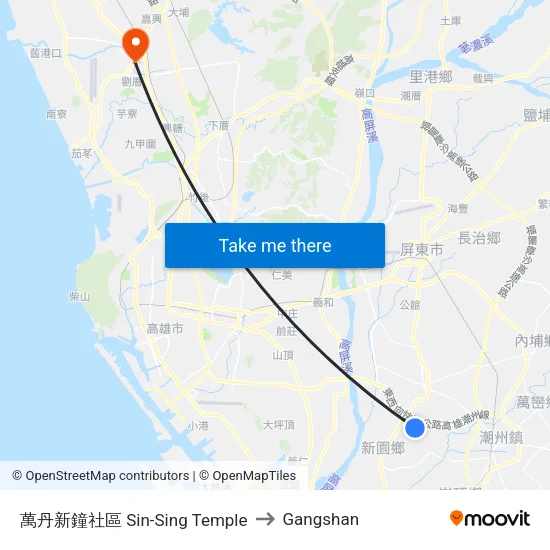 萬丹新鐘社區 Sin-Sing Temple to Gangshan map