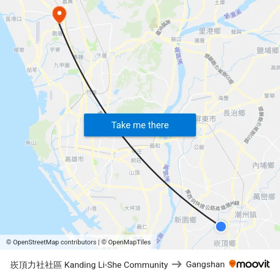 崁頂力社社區 Kanding Li-She Community to Gangshan map