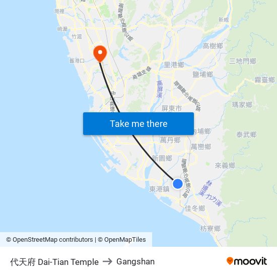 代天府 Dai-Tian Temple to Gangshan map