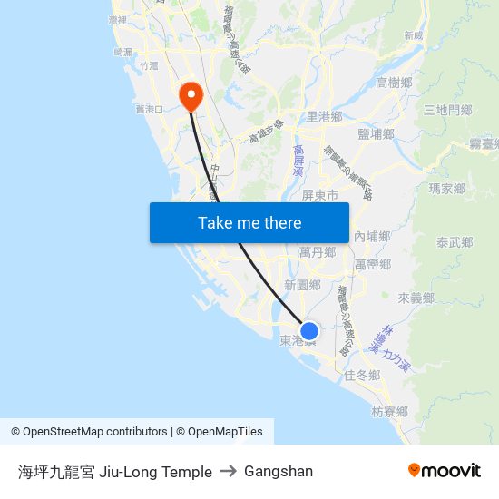 海坪九龍宮 Jiu-Long Temple to Gangshan map