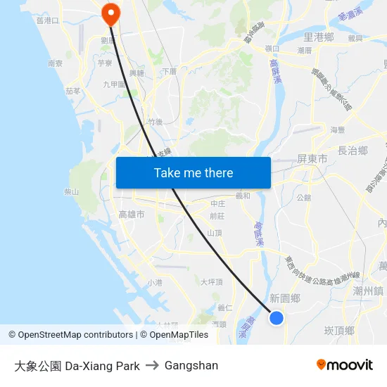 大象公園 Da-Xiang Park to Gangshan map