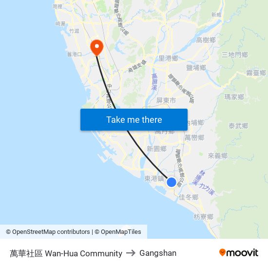 萬華社區 Wan-Hua Community to Gangshan map