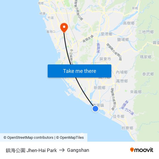 鎮海公園 Jhen-Hai Park to Gangshan map