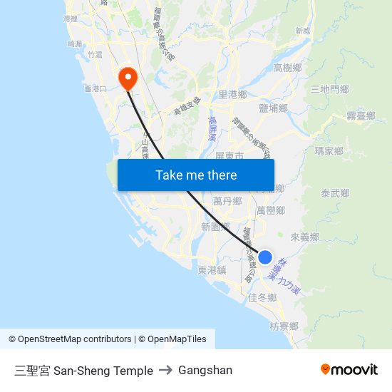 三聖宮 San-Sheng Temple to Gangshan map