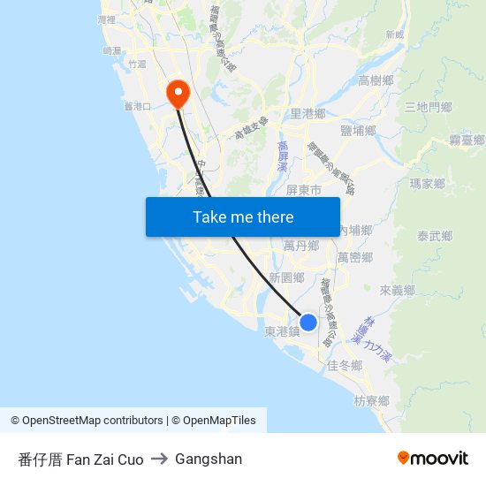 番仔厝 Fan Zai Cuo to Gangshan map