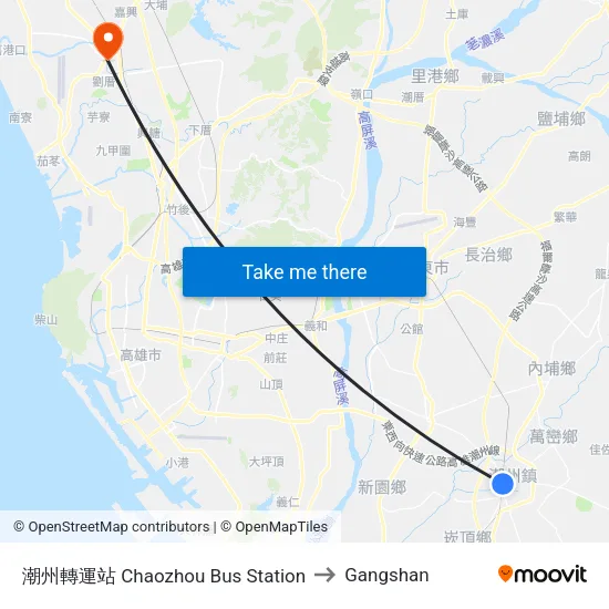 潮州轉運站 Chaozhou Bus Station to Gangshan map