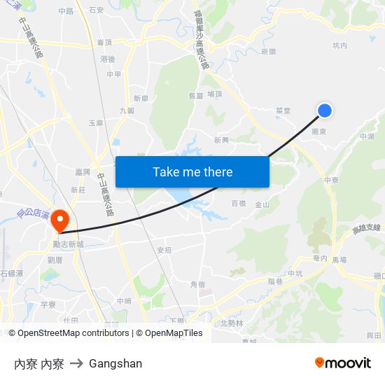內寮 內寮 to Gangshan map