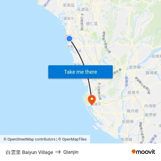 白雲里 Baiyun Village to Qianjin map