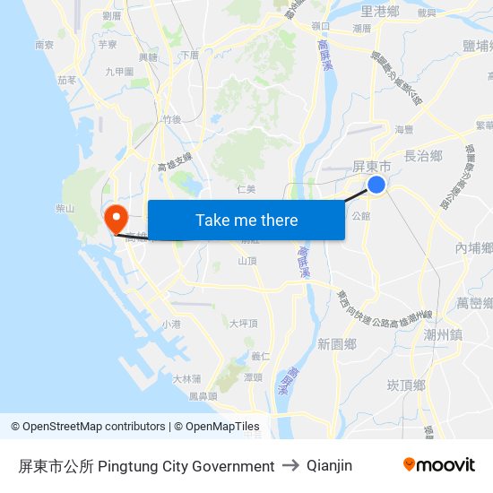 屏東市公所 Pingtung City Government to Qianjin map