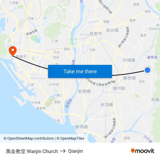 萬金教堂 Wanjin Church to Qianjin map