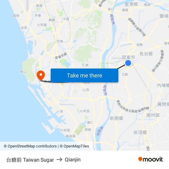 台糖前 Taiwan Sugar to Qianjin map