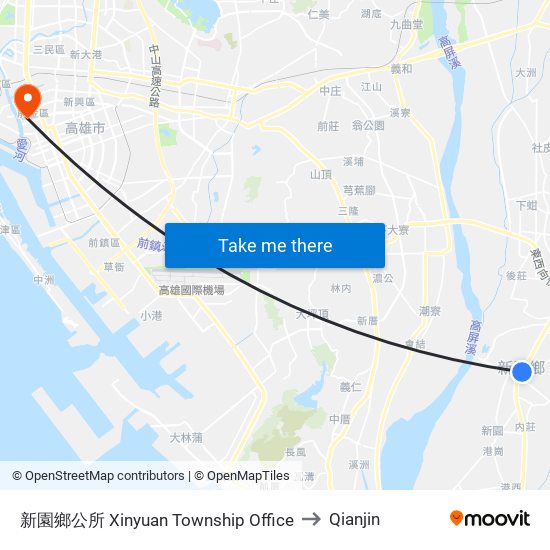 新園鄉公所 Xinyuan Township Office to Qianjin map