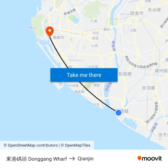 東港碼頭 Donggang Wharf to Qianjin map