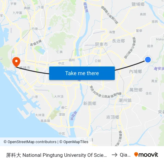 屏科大 National Pingtung University Of Science And Techno to Qianjin map