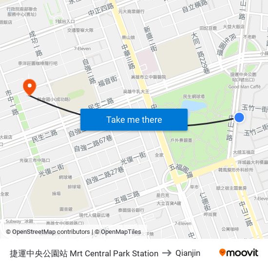 捷運中央公園站 Mrt Central Park Station to Qianjin map