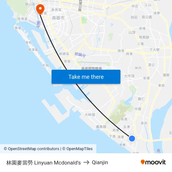 林園麥當勞 Linyuan Mcdonald's to Qianjin map