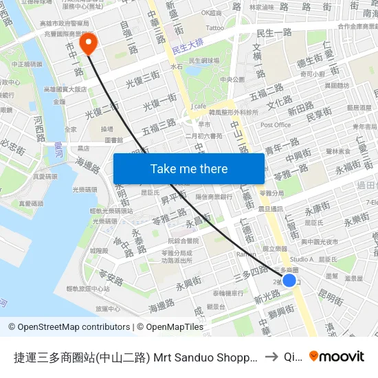 MRT Sanduo Shopping District Station (Zhongshan 2nd Road) to Qianjin map