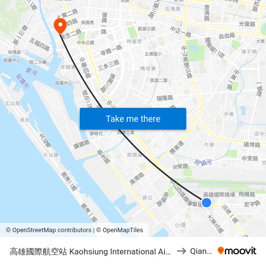 高雄國際航空站 Kaohsiung International Airport to Qianjin map