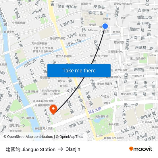 建國站 Jianguo Station to Qianjin map