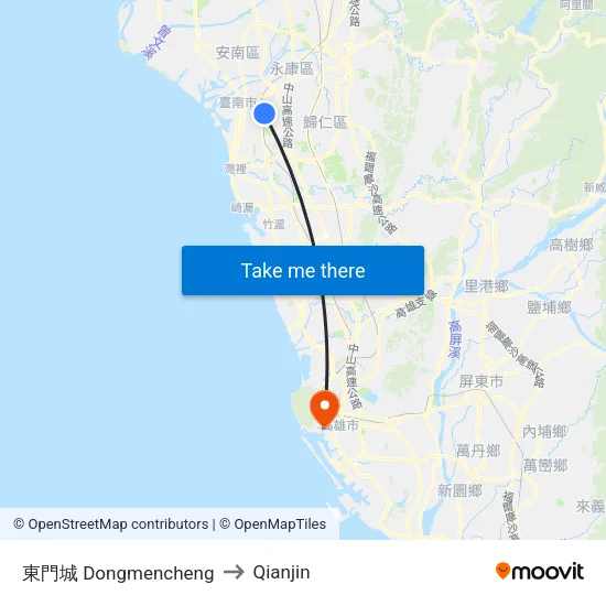 East Gate City to Qianjin map