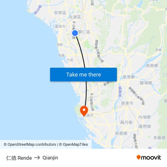 仁德 Rende to Qianjin map