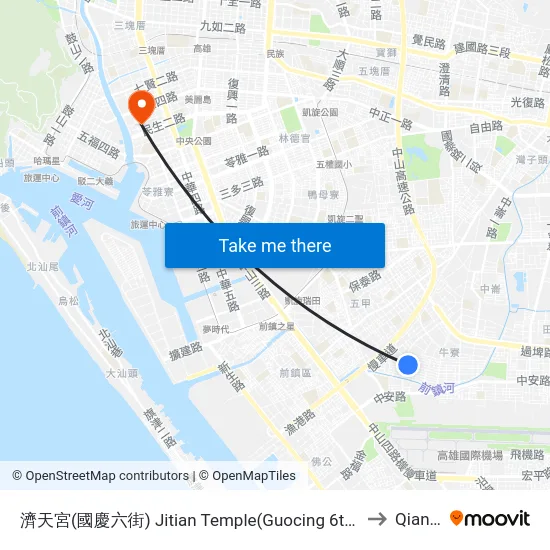 濟天宮(國慶六街) Jitian Temple(Guocing 6the Rd.) to Qianjin map
