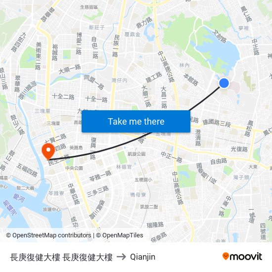 長庚復健大樓 長庚復健大樓 to Qianjin map