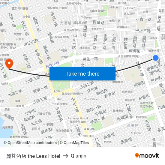 麗尊酒店 the Lees Hotel to Qianjin map