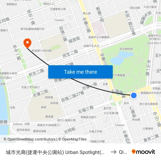 城市光廊(捷運中央公園站) Urban Spotlight(Mrt Central Park Station) to Qianjin map