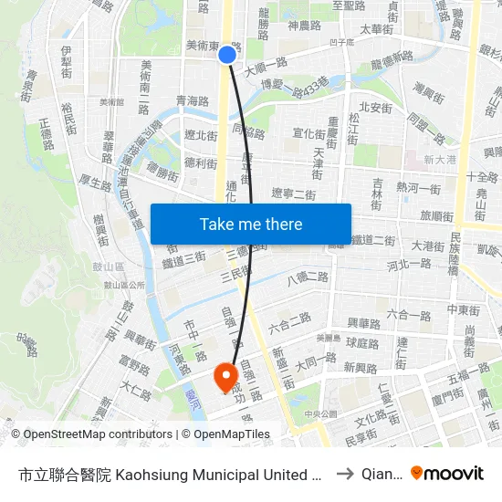 市立聯合醫院 Kaohsiung Municipal United Hospital to Qianjin map