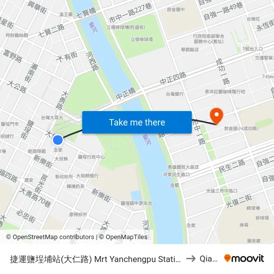 捷運鹽埕埔站(大仁路) Mrt Yanchengpu Station(Daren Rd.) to Qianjin map