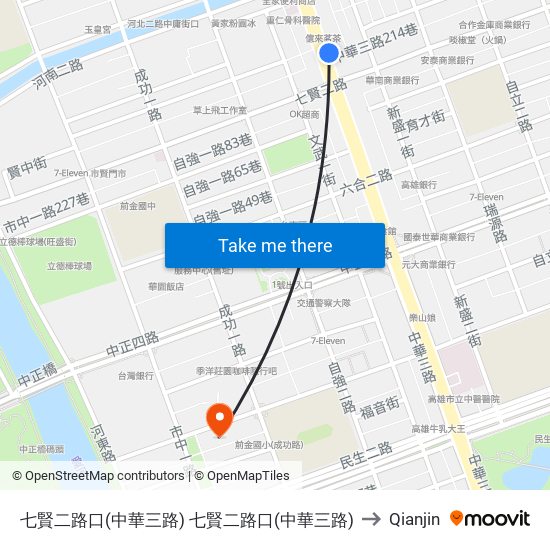 七賢二路口(中華三路) 七賢二路口(中華三路) to Qianjin map