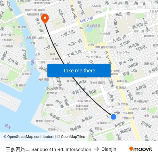 三多四路口 Sanduo 4th Rd. Intersection to Qianjin map