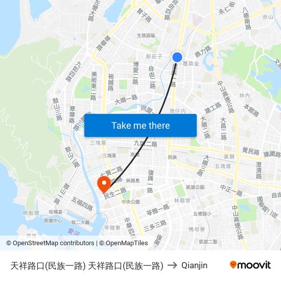 天祥路口(民族一路) 天祥路口(民族一路) to Qianjin map