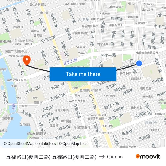 五福路口(復興二路) 五福路口(復興二路) to Qianjin map