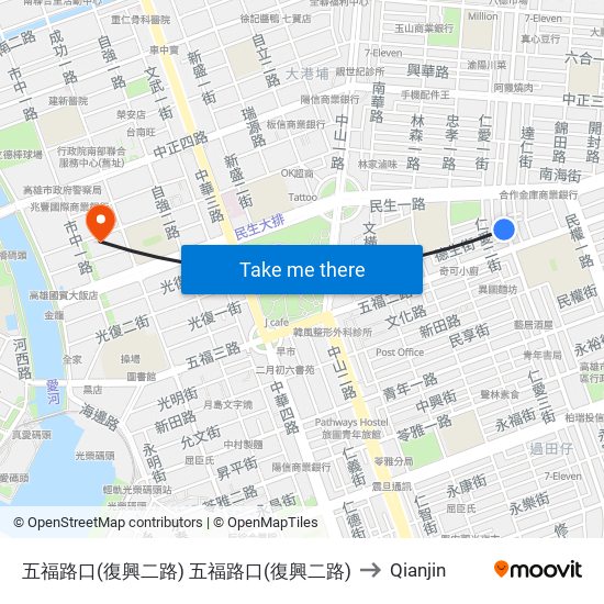五福路口(復興二路) 五福路口(復興二路) to Qianjin map