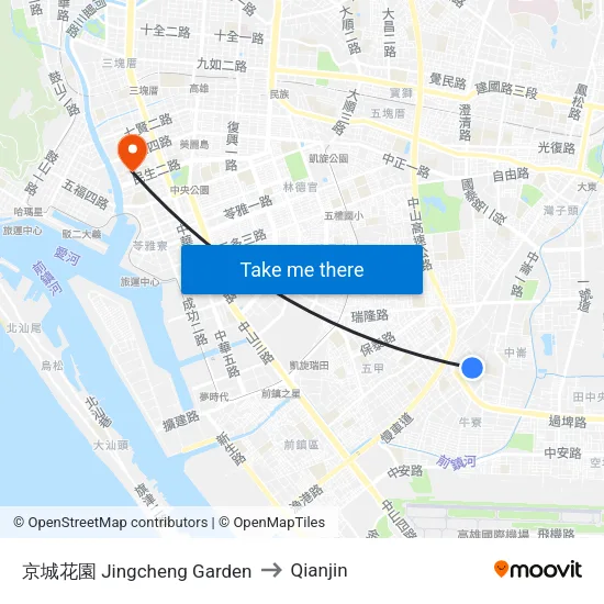 Jingcheng Garden to Qianjin map