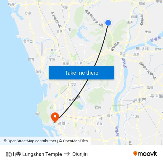龍山寺 Lungshan Temple to Qianjin map
