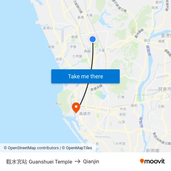 觀水宮站 Guanshuei Temple to Qianjin map