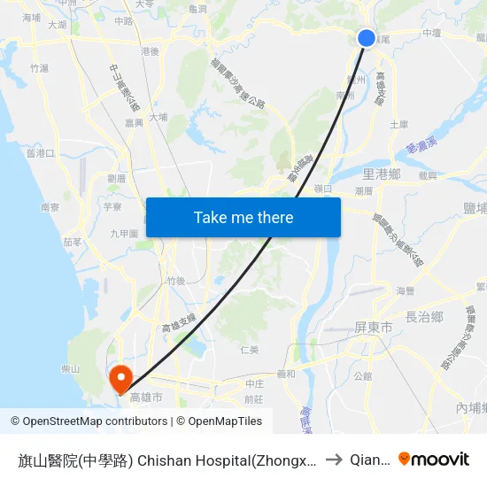 旗山醫院(中學路) Chishan Hospital(Zhongxue Rd.) to Qianjin map