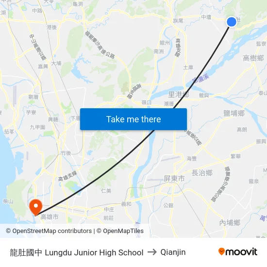 龍肚國中 Lungdu Junior High School to Qianjin map