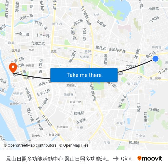 鳳山日照多功能活動中心 鳳山日照多功能活動中心 to Qianjin map