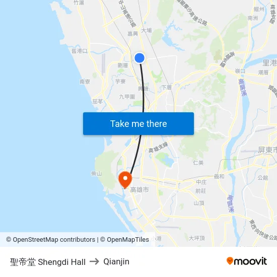 聖帝堂 Shengdi Hall to Qianjin map