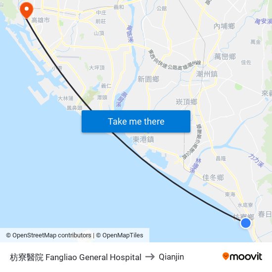 枋寮醫院 Fangliao General Hospital to Qianjin map