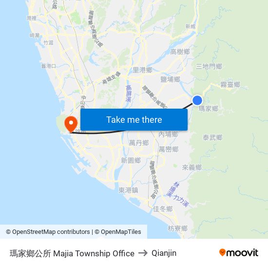 瑪家鄉公所 Majia Township Office to Qianjin map