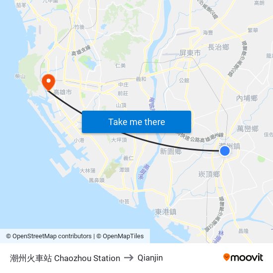 潮州火車站 Chaozhou Station to Qianjin map