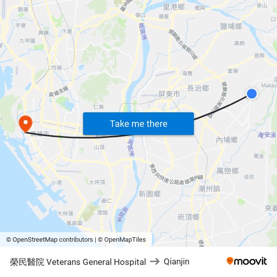 榮民醫院 Veterans General Hospital to Qianjin map