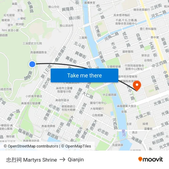 Martyrs Shrine to Qianjin map